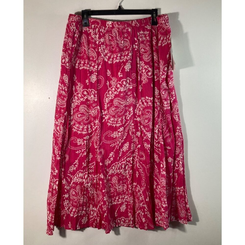 Womens Choices Crinkle Midi Skirt‎ Sun Kissed Pink Lined Cotton XL NWT